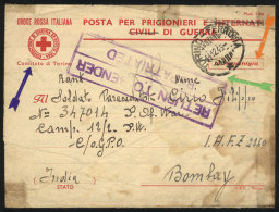 Cover With POW Free Frank Sent From Torino To INDIA On 14/DE/1945 (prisoners Of War Camp In Bombay) And Returned To... - Unclassified