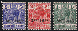 Sc.85/87, 1915 Cmpl. Set Of 3 Values With SPECIMEN Ovpt., Mint No Gum, VF Quality! - Brits-Honduras (...-1970)