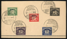 Sc.J1/J5, The Complete Set On A Card With Postmarks Of Rhodes 31/MAR/1947, The Last Day Of The British Occupation! - Postage Due