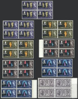 Sc.402/6 + 402p/5p, 1964 Shakespeare, Complete Set Of 9 Values With And Without Phosphor Bands, Blocks Of 4 Of... - Andere & Zonder Classificatie