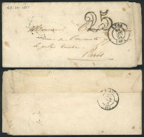 Entire Letter Dated 21/OC/1851 To Paris, With "25" Mark And Handstamped LYON 22/OC/1852 (ERROR In The Year), With... - Andere & Zonder Classificatie