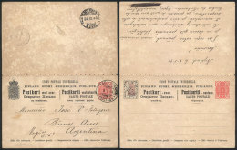 Double Postal Card (with Unused Paid Reply Attached) Sent To Argentina On 6/JA/1894, Very Rare. The Reply Card Is... - Andere & Zonder Classificatie