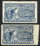 Sc.E8 + E8b, 1911 10c., Single Line Watermark And Perf 12, In Ultramarine And Dark Blue, The Latter With... - Expres & Aangetekend