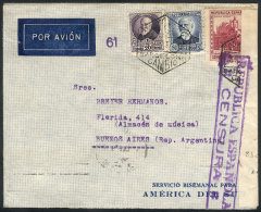 Airmail Cover Sent From Barcelona To Argentina On 27/MAY/1937, Nice Franking, With Censor Marks, VF Quality! - Sonstige & Ohne Zuordnung