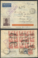 Patriotic Francoist Cover With Fantastic Postage On Reverse, Sent By Registered Mail From Sevilla To Argentina On... - Andere & Zonder Classificatie