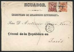 Cover Franked With 1881 Stamps 2c. + 10c. (Sc.13+15), Both Stamps Overprinted "SERVICIO OFICIAL" (inverted) , Sent... - Equateur