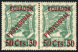 Sc.C6 (Yvert A.1), 1928 50Cts. On 10c. Green, Extremely Rare MNH Pair Of Excellent Quality, Catalog Value... - Equateur
