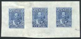 Multiple Die Proof With Values 50c., 1S. And 5S. (Sc.28/30), Printed In Blue On Thin Paper, Numbered 568. The Left... - Equateur