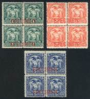 Sc.19 + 20 + 21, Blocks Of 4 Mint Never Hinged Overprinted SPECIMEN, VF Quality! - Equateur