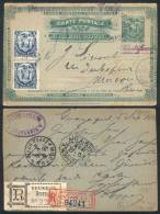 3c. Postal Card (PS) + 5c. X2 (Sc.14), Sent From Guayaquil To RUSSIA On 19/JA/1896 By REGISTERED Mail, With New... - Ecuador