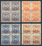 Sc.12 + 14/16, Mint Never Hinged Blocks Of 4 With Red SPECIMEN Overprint, Superb! - Ecuador