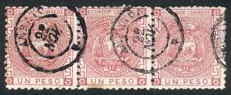 Sc.11, 1P. Rose, Used STRIP OF 3 With Datestamp Of AMBATO, VF Quality, Rare! - Equateur