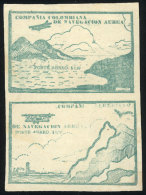 Yvert 10, 10c. Green (airplane And Mountains), Pair Of The 2 Different Cinderellas, Mint No Gum As Issued,... - Colombie