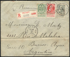 Registered Cover Franked By Sc.84 + 85 + 89 (total 65c.), Sent From Gent To Argentina On 18/NO/1910, Very Handsome! - Autres & Non Classés