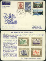 Card Franked With The Set Of The MELBOURNE OLYMPIC GAMES (+ 4 Interesting Cinderellas On Reverse), Sent To USA On... - Sonstige & Ohne Zuordnung