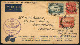 25/JUL/1934 First Flight Brisbane - Rockhampton, Cover With Nice Postage And Arrival Mark On Back, Small Stain... - Otros & Sin Clasificación