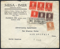 Registered Cover Franked By GJ.595 + 596 Pair + 599 X4, Sent From B.Aires To The USA On 24/JUL/1929, Very Nice! - Andere & Zonder Classificatie