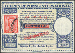 International Reply Coupon Of 65c. Papel, Surcharged Twice (1P. And 12P.), And Then Uprated With San Martín... - Entiers Postaux