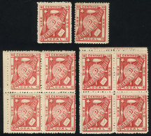 GJ.1A, 2 Blocks Of 4 Of The Reprint, Different Shades, Also 2 Singles With The Same Characteristics, VF Quality... - Sonstige & Ohne Zuordnung