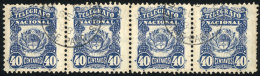 GJ.3A, National Telegraph 40c. Type I, Strip Of 4, ALL WITH WATERMARK, VF And Rare! - Telegraphenmarken