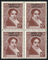 GJ.657, Block Of 4 With VARIETY: Overprint At Top, Extremely Rare. With Small Stain Spots On Gum (if Washed They... - Dienstzegels