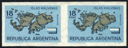 GJ.1274P, 1964 Map Of The Falkland Islands/Malvinas, IMPERFORATE PAIR, Excellent Quality! - Poste Aérienne