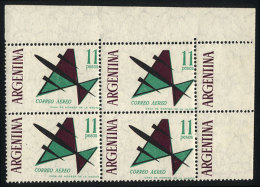 GJ.1254a, 1963 11P. Stylized Airplane, With VARIETY: "ARGENTINA On The Left", Sheet Corner, MNH, Superb, Catalog... - Poste Aérienne