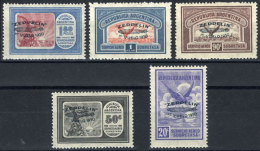 GJ.665/669, 1930 Zeppelin With GREEN Overprint, Complete Set Of 5 Mint Value, VF Quality, Catalog Value US$700. - Posta Aerea