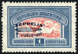 GJ.662, 1930 1P. Zeppelin With Blue Overprint, VARIETY: Overprint With Leftward Shift, VF Quality. Catalog Value Of... - Posta Aerea