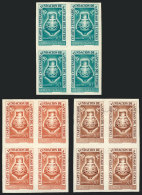 GJ.1023, 1953 Pottery, TRIAL COLOR PROOFS, 3 Imperforate Blocks Of 4 In Different Colors Printed On Regular Paper,... - Andere & Zonder Classificatie