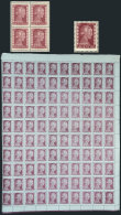 GJ.1005a, 1952 10c. Eva Perón, Right Half Sheet Of 100 Examples With Extremely Rare Variety: Large Part With... - Autres & Non Classés