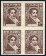 GJ.774AP, 10c. Rivadavia, National Unsurfaced Paper, IMPERFORATE BLOCK OF 4, VF Quality! - Other & Unclassified