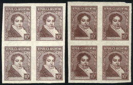 GJ.774AP, 1935/52 10c. Rivadavia Printed On National Unsurfaced Paper, 2 Imperforate Blocks Of 4, VERY DIFFERENT... - Other & Unclassified