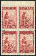 GJ.756, 25c. Plowman, Block Of 4 With Variety: DOUBLE Horizontal And Vertical Perforation, VF Quality (1 Stamp With... - Other & Unclassified