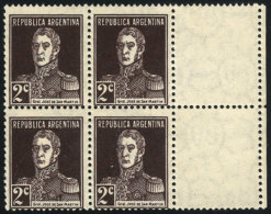 GJ.596CD, 1924 2c. San Martín W/o Period, Block Of 4 WITH LABELS At Right, MNH, Excellent Quality, Rare! - Andere & Zonder Classificatie