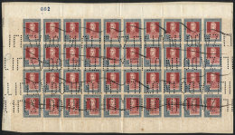 GJ.593O, 1923 20P. San Martín With Horizontal Honeycomb Wmk, Complete Sheet Of 40 Examples Glued To A... - Autres & Non Classés