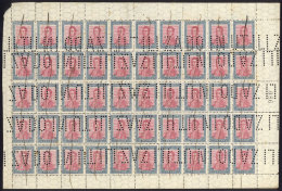 GJ.455O, 1917 20P. San Martín With Horizontal Honeycomb Wmk, Complete Sheet Of 50 Examples Punched ... - Andere & Zonder Classificatie