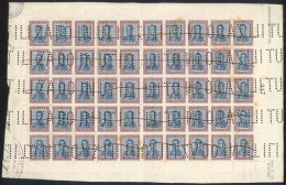 GJ.454O, 1917 10P. San Martín With Horizontal Honeycomb Wmk, Complete Sheet Of 50 Examples Glued To A... - Autres & Non Classés