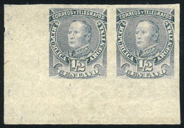 GJ.97AP, 1889 ½c. Urquiza, Gray-blue, Corner IMPERFORATE PAIR, MNH, Superb (very Rare In Such Wonderful... - Other & Unclassified