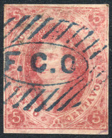 GJ.32, 7th Printing Imperforate, With Blue F.C.O Barred Cancel (+150%), Little Thin On Back, VF Front! - Usati