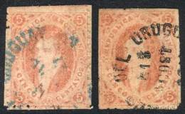 GJ.28A, Orangish Dun Red, Two Fantastic Examples With Datestamps Of CONCEPCIÓN DEL URUGUAY JUL/67 (blue) And... - Gebraucht