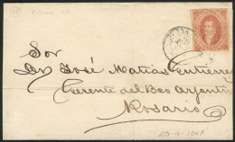 GJ.27, 6th Printing Imperforate, Dun-red, Franking A Folded Cover Sent From Buenos Aires To Rosario On 23/AP/1867,... - Cartas & Documentos