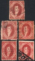 GJ.26, 5th Printing, Lot Of 5 Stamps, All Different (very Notable Color Variations), Interesting! - Gebruikt