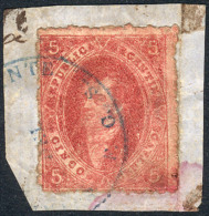 GJ.25, 4th Printing, On Fragment With The Rare Cancel ESTAFETA AMBULANTE DEL F.C.S. In Blue, VF! - Used Stamps