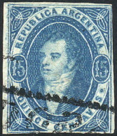 GJ.24, 15c. Blue, Dull Impression, Margins Trimmed With Scissors, Used In Córdoba, Fine Quality! - Used Stamps