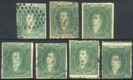 GJ.21 (1) + 23 (6), Stockcard With 7 Stamps Of 10c. (one Clear), Used, Very Nice Group Showing A Range Of Sharpness... - Used Stamps