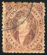 GJ.20, 3rd Printing, Sienna (naturally Oxidized Ink), With Blue Cancel Of SANTIAGO DEL ESTERO Azul, Superb! - Used Stamps