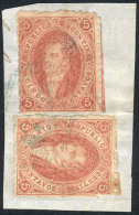 GJ.19i + 19, 1st Or 2nd Printing, 2 Examples (one Mulatto) On Fragment With Blue OM Cancel, Superb! - Gebraucht