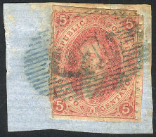 GJ.19, On Fragment With Complete Blue OM Cancel, Very Nice! - Used Stamps