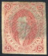 GJ.16d, 5c. 1st Printing Imperforate, PAPER RIBBED In Both Directions (quadrille)variety , Blue OM Cancel, Superb,... - Usati